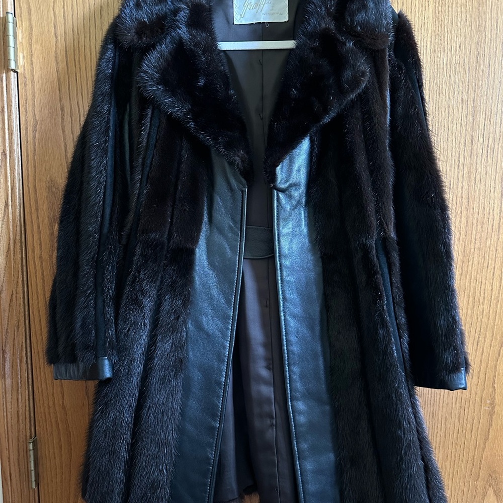 Vintage Custom Beaver Fur Leather Pea Coat